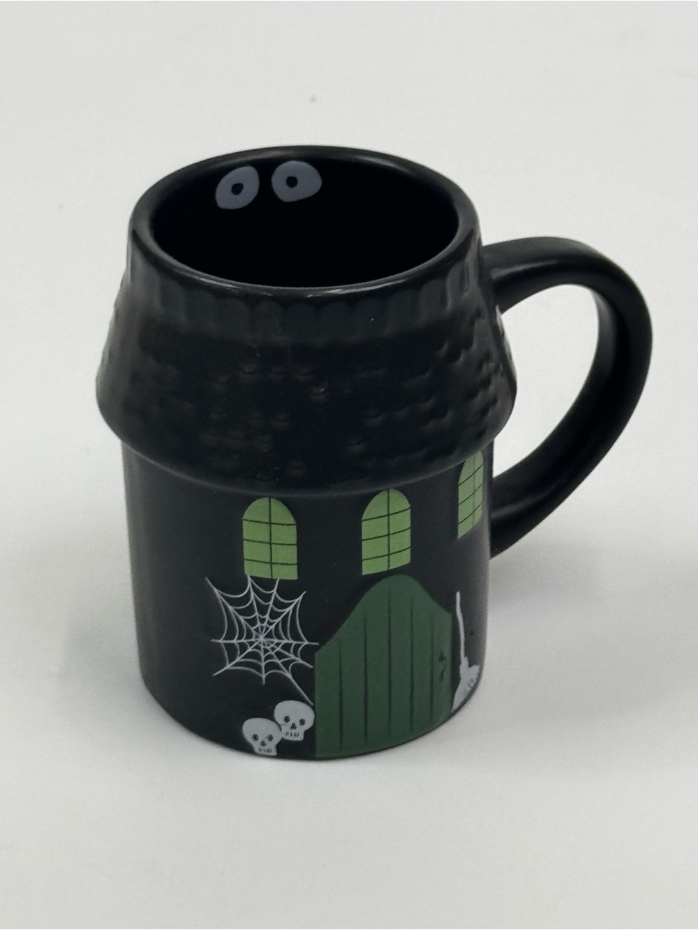 Hyde & Eek Black Halloween Haunted House Ceramic Mug with Green Accents